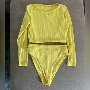Yellow Ribbed Surf Bikini Set